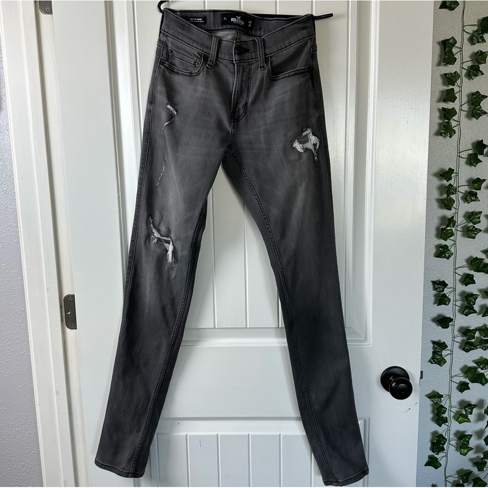Hollister black button fly advanced stretch high waisted distressed skinny jeans - Picture 2 of 8